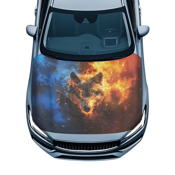 Chririnla Car Hood Cover Exterior - Universal Fit for Cars, SUVs Polyester Windproof Vehicles Decorate Washable Auto Decoration Accessories - Cool Wolf