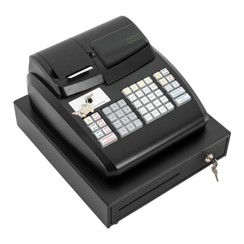 Electronic Cash Register, 47 Keys Electronic Pos System Cash Register w/Drawer, 6 Digital LED Display Cash Management System, Thermal Printer Cash Register for Small Business,Retailer, Black