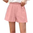 thumbnail image 2 of Costeam Womens Linen Blend Elastic Waist Casual Shorts Loose Fit with Side Pockets Lightweight Solid Color Summer Beach and Daily Wear Shorts, 2 of 7