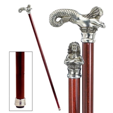 Design Toscano Ornate Pewter Walking Stick - Classic Double-Crook Handle, Hardwood Shaft With Rubber Tip