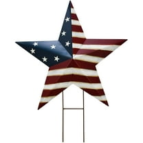 4th of July Metal Barn Star Yard Sign Outdoor Lawn Decor, Patriotic US Flag Star Barn Hanging Ornament Garden Signs Decorative Outdoor Stake July 4th Memorial Day Party Supplies (M, A)