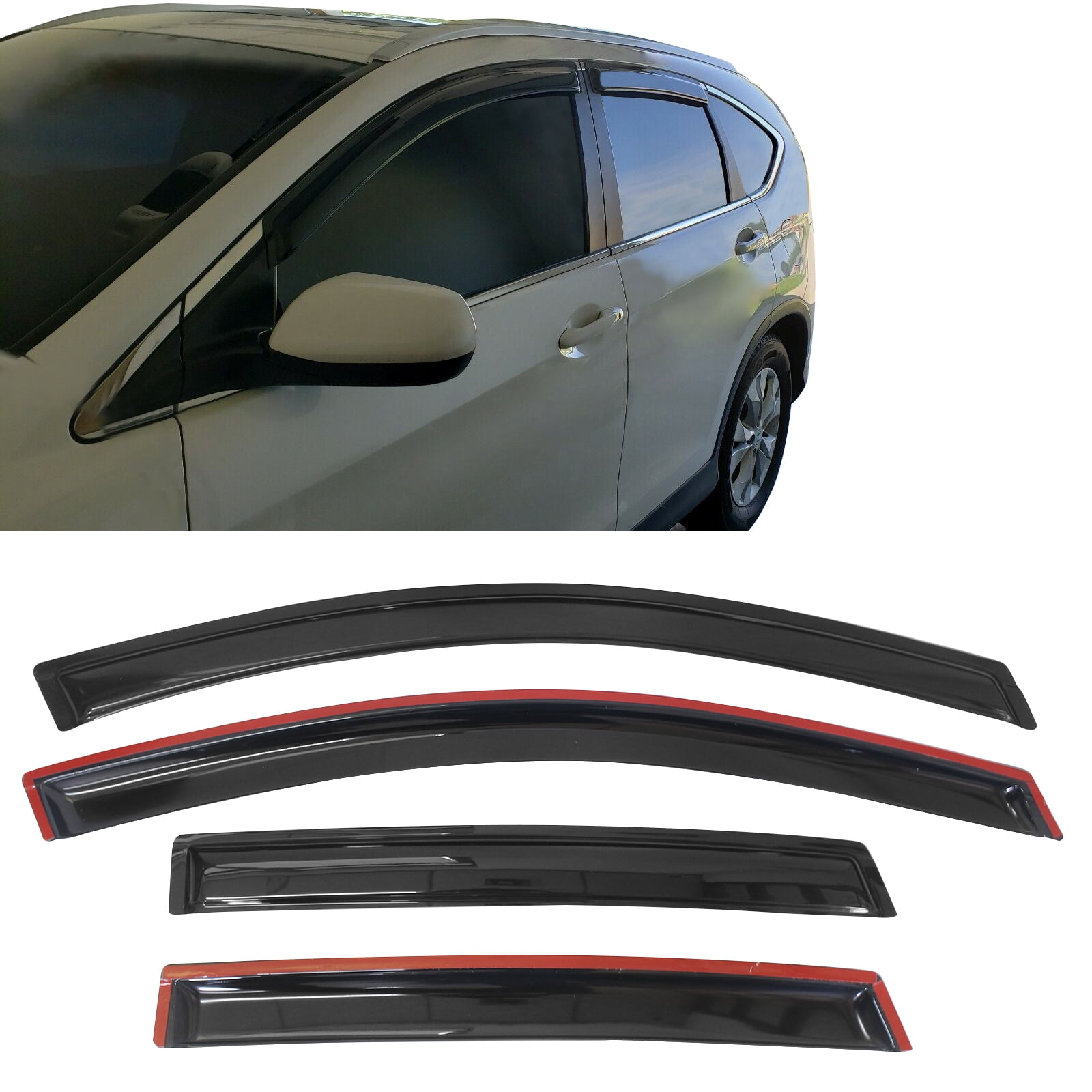 Ikon Motorsports Window Visor Fit 12-16 Honda CRV Acrylic 4Pc Outside Mount