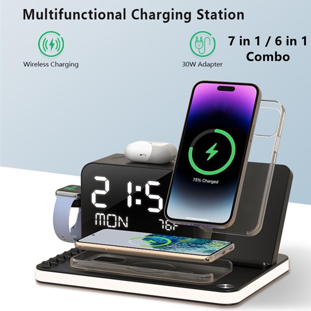 7 in 1 Wireless Charging Station with Dual Phone Fast Charger Support 30W Fast Adapter for AirPods-Black