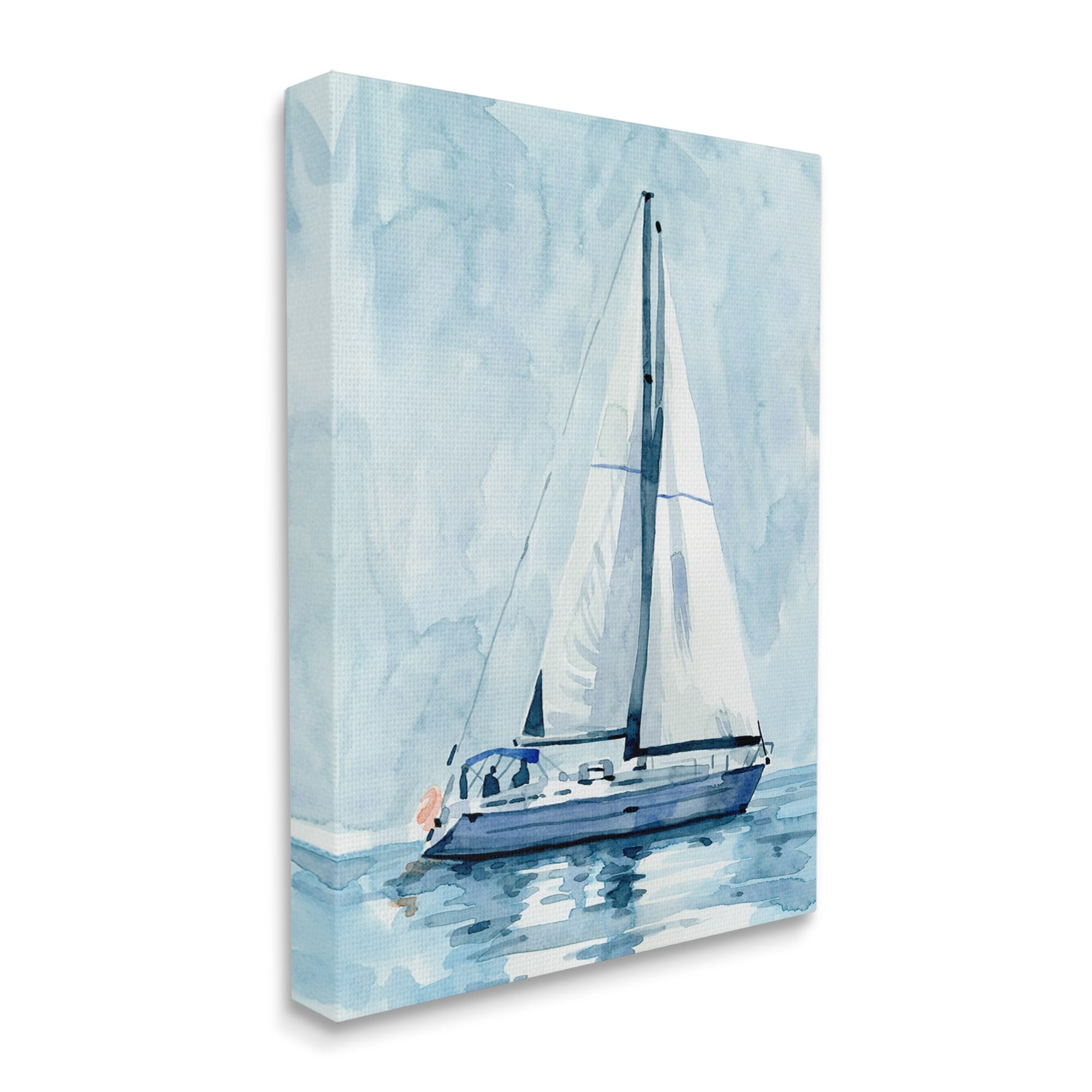 Stupell Industries Nautical Blue Sailboat Tranquil Coastal Water Watercolor Painting, 24 x 30, Design by Emma Caroline
