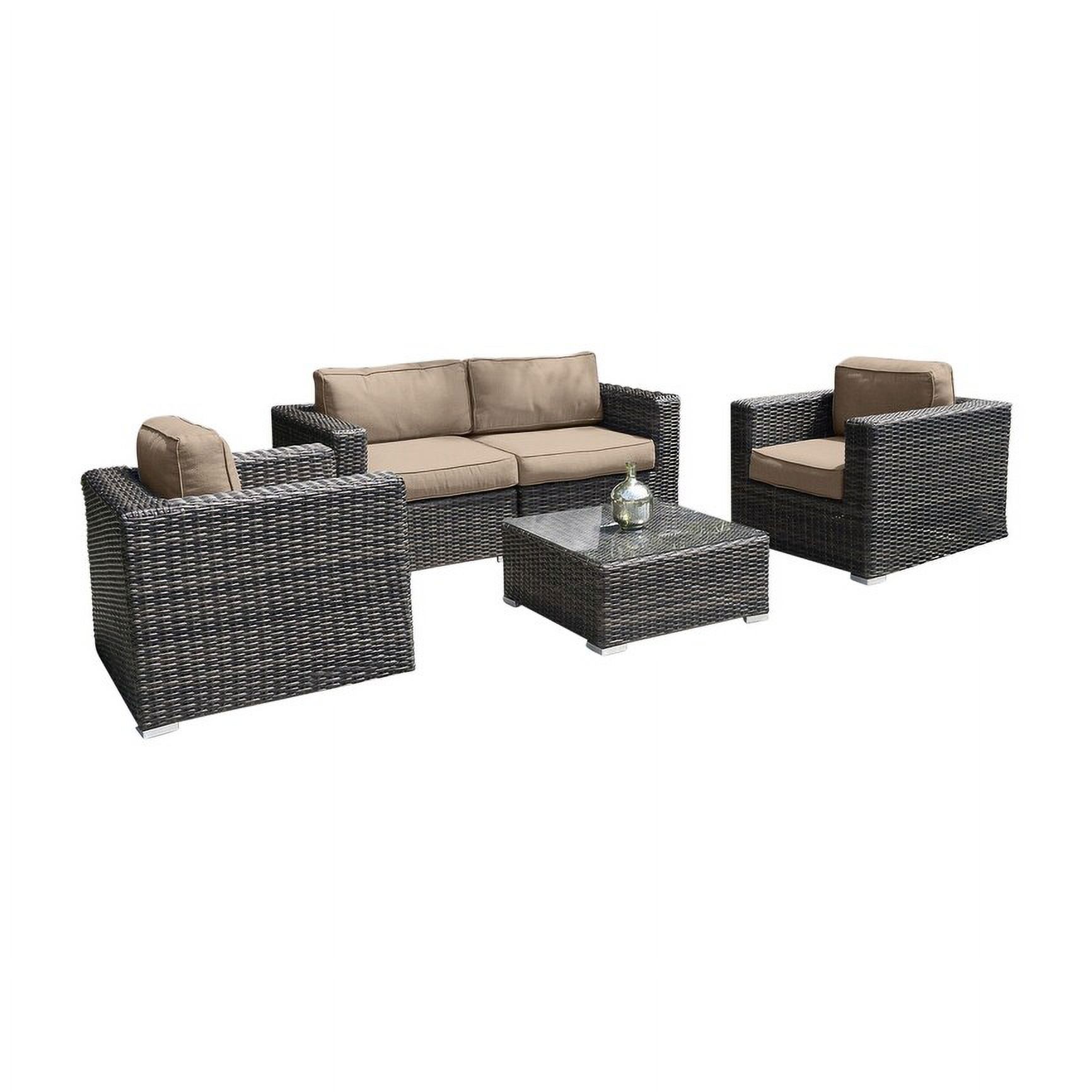 Living Source International 5-Piece Wicker Sectional Group in Espresso/Beige - image 2 of 5