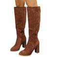 thumbnail image 2 of Domuza Round Toe Suede Knee High Fall Boots for Women,Fall Winter Fasion Tall Long High Heel Chunky Block Boots with Side Zipper, Brown 9（EU-42）, 2 of 9