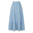 thumbnail image 4 of Pleated Skirts for Women, Casual Solid Color Layered Maxi Skirt, Flowy Ruffles Elastic Waist Pockets Sunskirt, 4 of 8