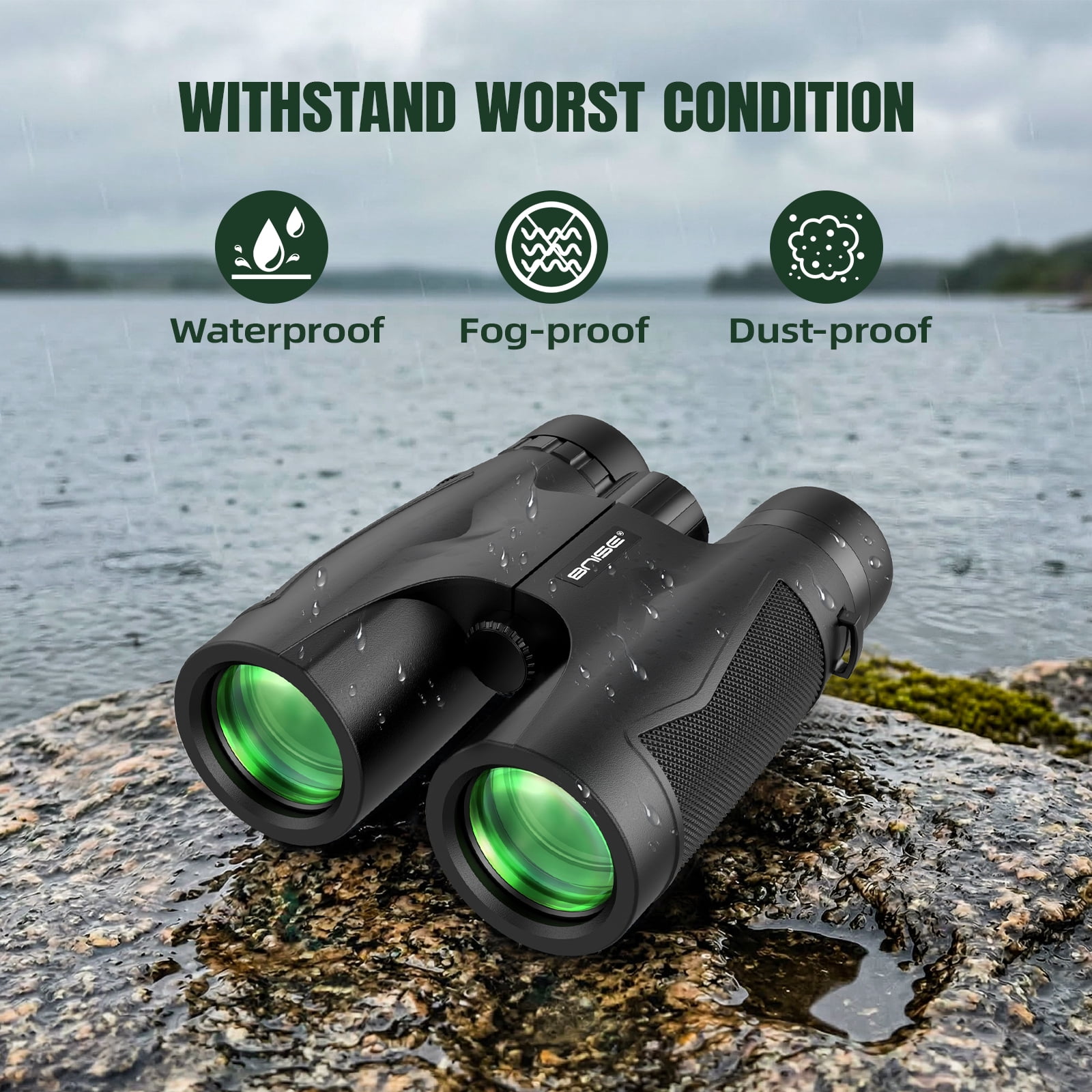 BNISE Binoculars for Adults , 10X42 HD Professional Binoculars with Low Light Vision Bak 4 Prism FMC Lens, Compact Waterproof for Bird Watching,Hunting,Hiking Outdoor Traveling