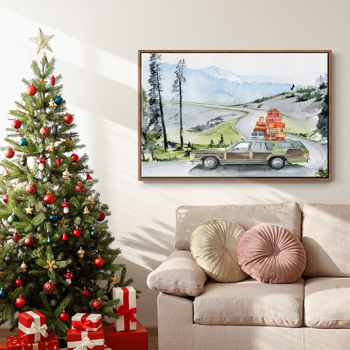 Holiday Vacation II - Framed Gallery Wrapped Holiday Canvas - 17 x 25 - Rosewood Frame
