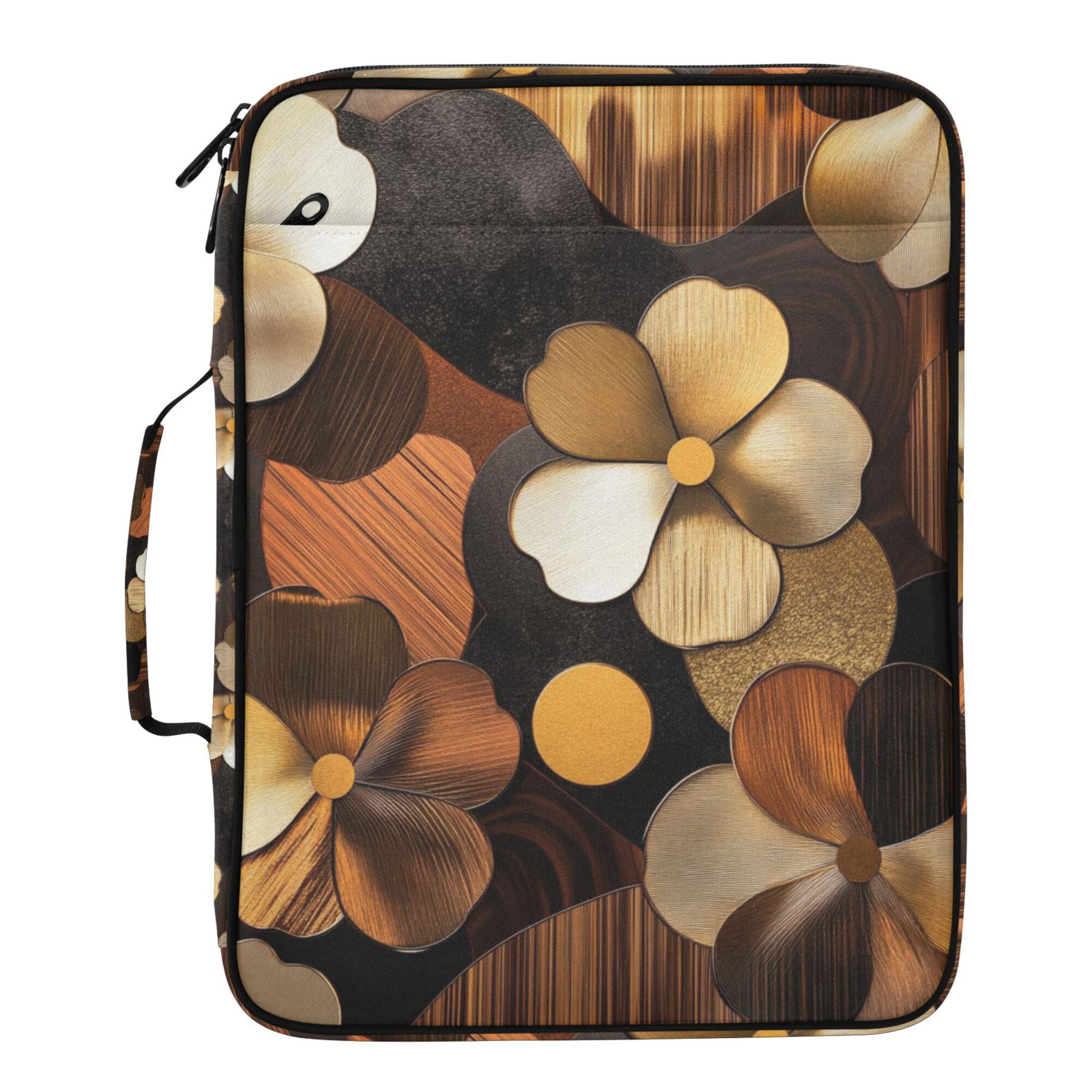 FORMRS Accordion File Folder A4 Size 7-Pocket Expanding Document Organizer Bag with 3 Ring Binder, Gold Flower