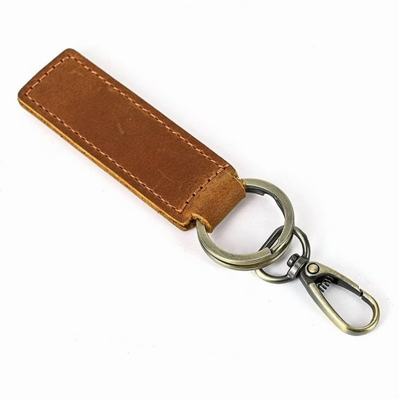 3pcs Cowhide Leather Keychain with Belt Alloy Ring and Clasp for Car Key Holder Saddle Brown 10.5cm