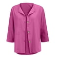 thumbnail image 3 of Only Moment Blouses for Women 3/4 Sleeve V Neck Wash Cotton Blouses Business Casual Tops Zip Front V Neck Work Shirts Loose Fit Tunic Tops Hot Pink,S, 3 of 9