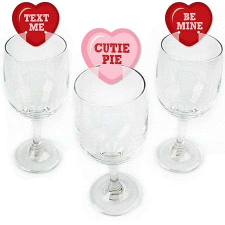 Conversation Hearts - Shaped Valentine's Day Wine Glass Markers - Set of