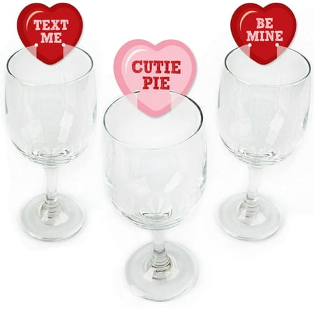 - Conversation Hearts - Shaped Valentine's Day Wine Glass Markers - Set of 24