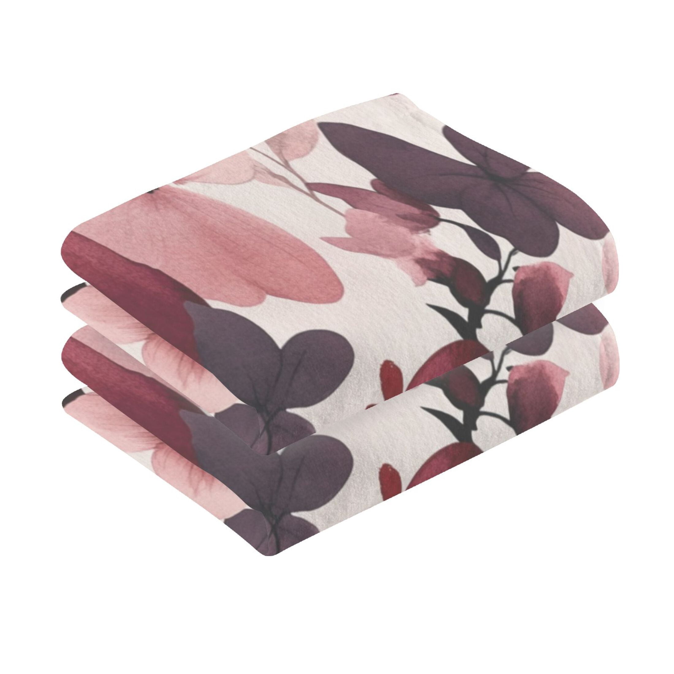 Cotton Towel Two-Piece 16x28 Inch One Sizex2 Face Towel Set Towel Set Cotton Hand Bath Towel Bathroom Beach Maroon Flowers