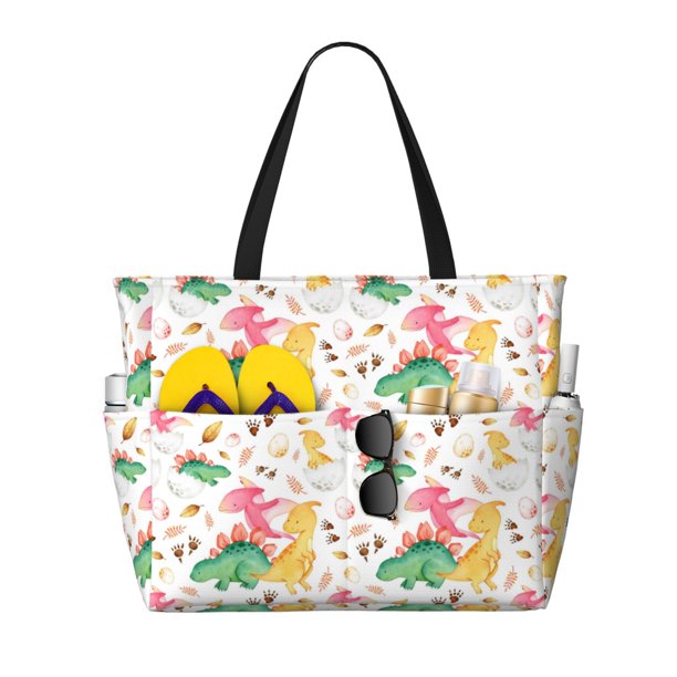 Fotbe Cute Baby Dinosaurs Bolsa de Viaje para Playa - Resistente al Agua, Bolsa Tote de Gran Capacidad y Ligera con 7 Bolsillos para Mujeres y Hombres
