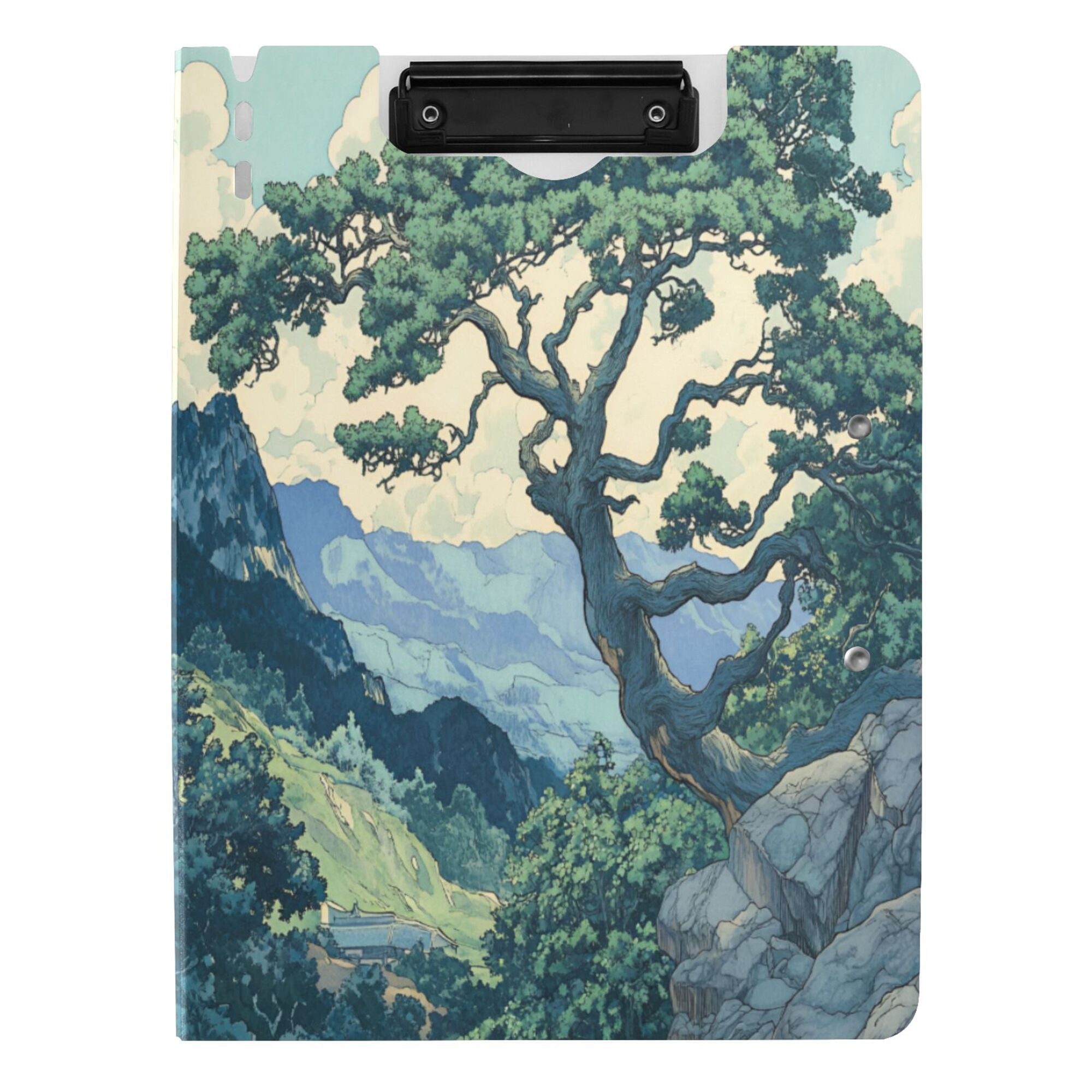 FORMRS A4 Clipboard Folder with Pen Holder Horizontal Foldable School Office Binder, Retro Tree