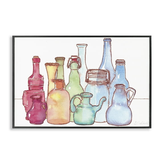 Stupell Industries Colorful Vases Collection Abstract Painting Black Framed Art Print Wall Art, 18 x 12