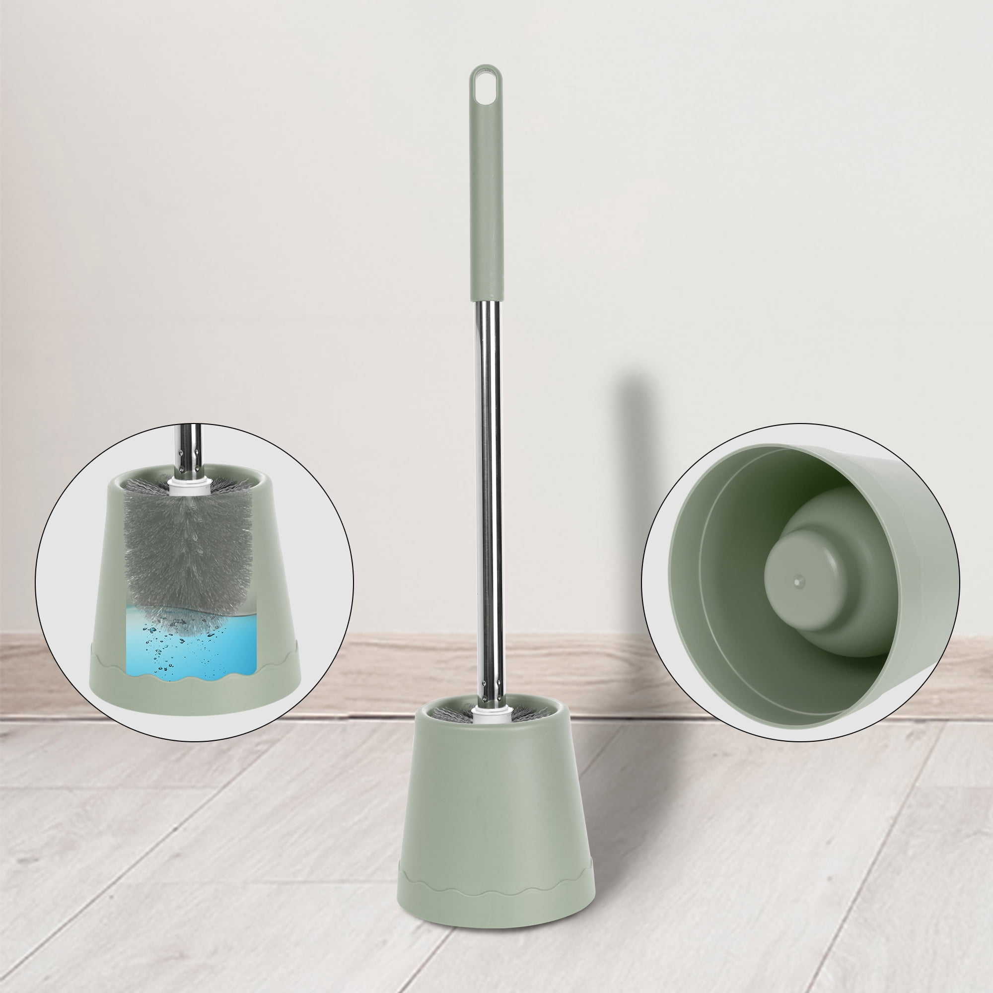 Unique Bargains Toilet Brush Round Head Stainless Steel Handle Green 1 Pc