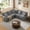 Grey, variant on L Shaped Sectional Couch, Small Corner Sofa for Living Room, Comfy Chenille Sofa with Nailhead Trim Arms, 3 Throw Pillows for Apartment, Brown