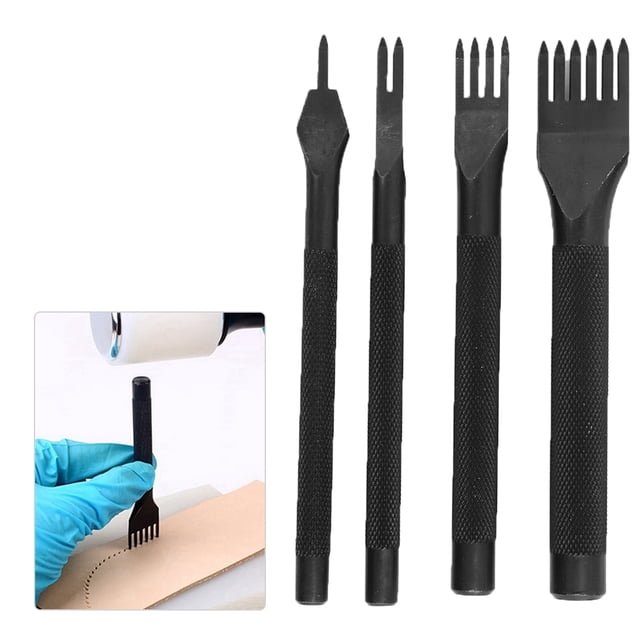 Kit de Cinceles de Puntas de Cuero de Acero Galvanizado Con Alto Contenido de Carbono, Juego de Cinceles de 4 Puntas de 3 mm, 4 mm, 5 mm para