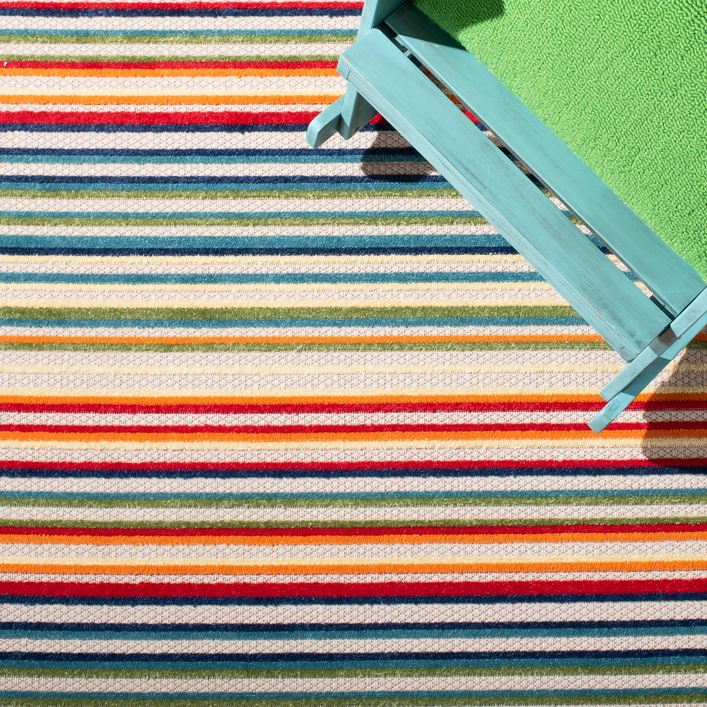 SAFAVIEH Cabana Fedelma Striped Indoor/Outdoor Area Rug, Ivory/Green, 6'7" x 6'7" Square