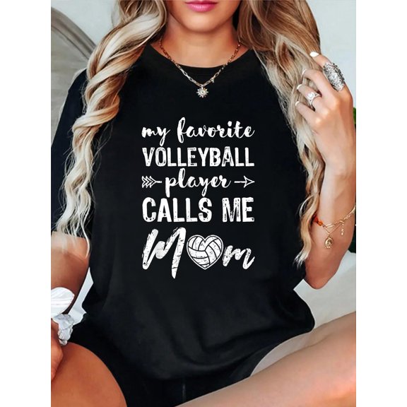 Cotton Volleyball Mom Volleyball-Player Volleyball Ball Gift T-Shirt Women's Graphic Tee Casual Tops