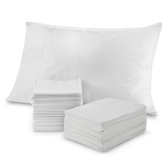 Stock Your Home (100 Count) Disposable Pillow Case Covers, Tissue/ Poly 21" x 30" Standard Size, Single-Use Pillowcases with Moisture Barrier in White