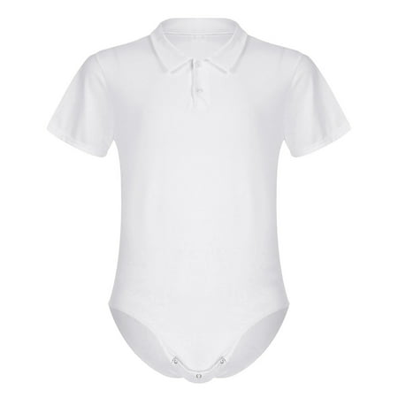 Alvivi Mens Cotton Short Sleeve Solid Color One-piece Thong Bodysuit Leotard Romper White XXL