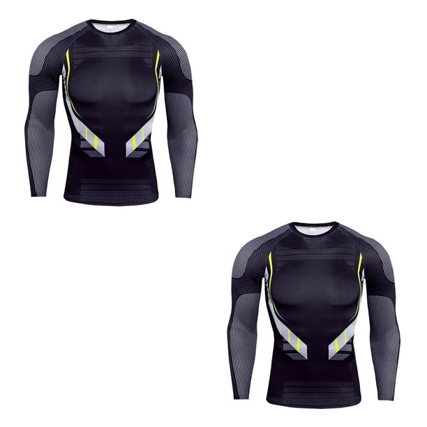 Qarigey Camiseta de compresión para hombre, mallas de Fitness de manga larga de secado rápido, ropa interior de capa Base de camuflaje Negro 2piezas