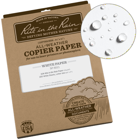 Rite in the Rain Weatherproof Copier Paper, 8.5" x 11", 20# White, 200 Sheet Pack (No. 8511)