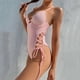 thumbnail image 4 of Gibobby Traje de baño de una pieza Trajes de baño para mujer Traje de baño Trajes de baño de bloque de color Traje de baño adelgazante con volantes(Rosa,M), 4 of 5