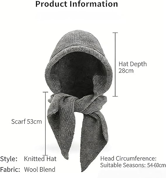 Embellished Knit Bonnet, 2-in-1 Women Winter Knitted Hooded Hat Scarf, Winter Knitted Hooded Hat Scarf for Women, Versatile Balaclava Pullover Long Shawl Wrap