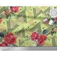 thumbnail image 3 of Soimoi Green polyester Crepe Fabric Geometric,Leaves & Begonia Floral Print Fabric by Yard 42 Inch Wide, 3 of 3