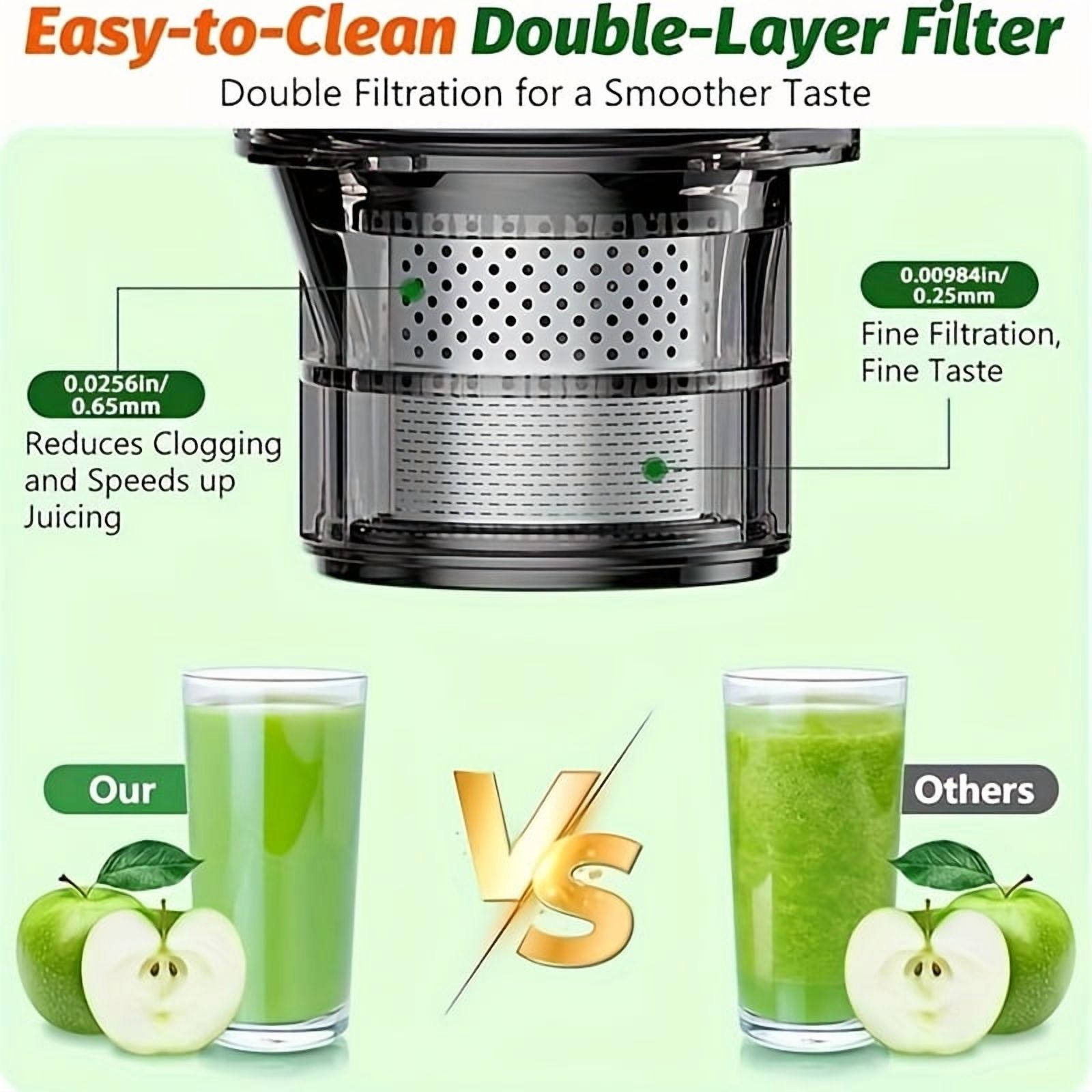 Fanruina Cold Press Juicer Masticating Juicer with Wide Feed Chute 350W Slow Juicer Ideal for Whole Fruits And Vegetables High Juice Yield