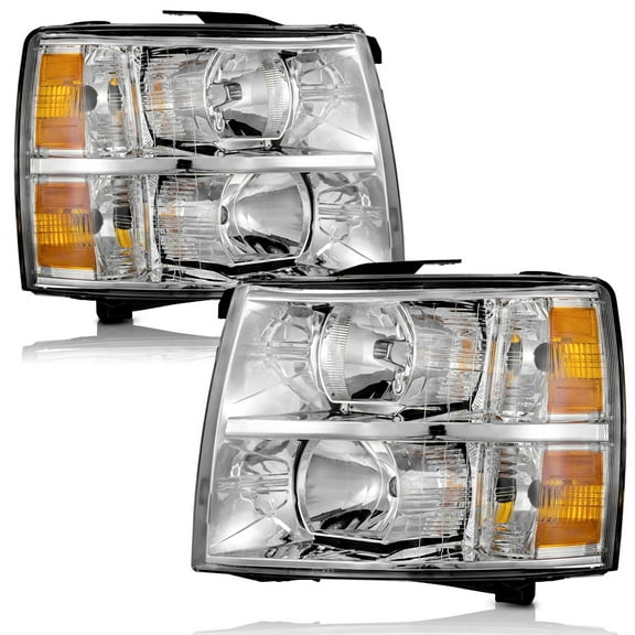 WEELMOTO for 2007-2013 Chevy Silverado 1500 Headlights,07-14 Silverado 2500HD 3500 Headlight Assemblies Chrome Housing Amber Reflector Left Right Side