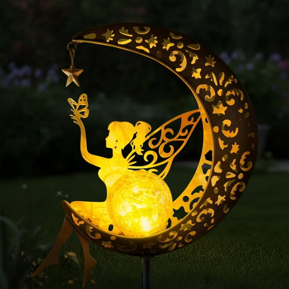 DAYBETTER Moon Fairy Solar Garden Lights, Decorative Solar Outdoor Lights for Patio Lawn Yard Pathway Decor