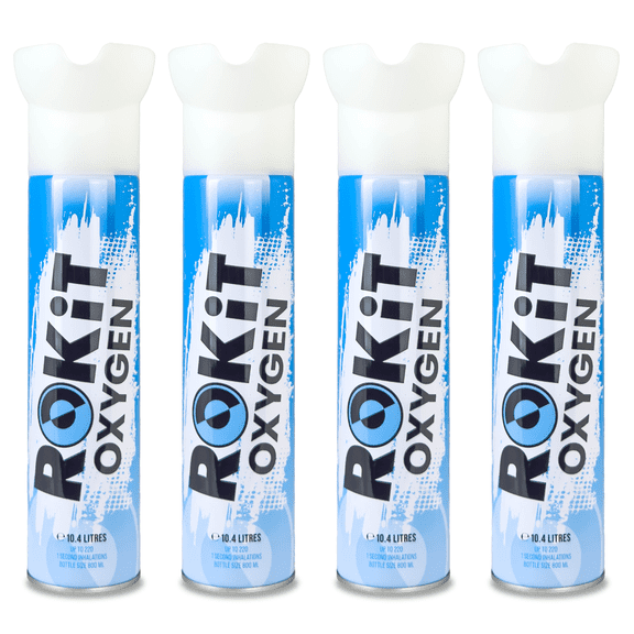 ROKiT Oxygen Portable Oxygen Canisters 4-Pack 10.4L Each For Fitness, Travel & Recovery