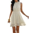 thumbnail image 1 of VISgogo Mini vestido para mujer, elegante, sin mangas, cuello alto, sólido, verano, casual, citas, vestido de una línea VISgogo moda, 1 of 6
