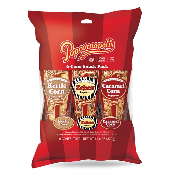 Popcornopolis Kettle, Caramel and Zebra Popcorn Cone Snack