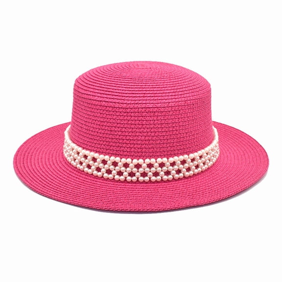 CONYUMN Fedora Hats for Men Adults Unisex Retro Western Cowboy Riding Hat Leather Belt Pearl Wide Cap Straw Hat Men 's Fedoras Cowboys Hat (Hot Pink,One Size)