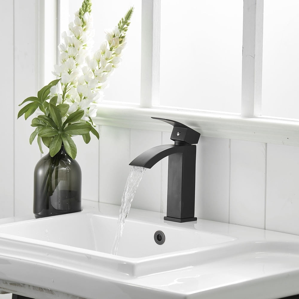 ANGELES HOME Waterfall Bathroom Sink Faucet Vessel Sink Faucet, Single Handle Bathroom Faucet 1 Hole Bowl Lavatory Vanity Faucet, Matte Black