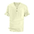 thumbnail image 1 of Chemises pour Hommes Lin Manches Courtes Couleur Unie Coton Lin Chemise Décontractée Manches Courtes Col Pliable Haut Col Rabattu Blouse, 1 of 5