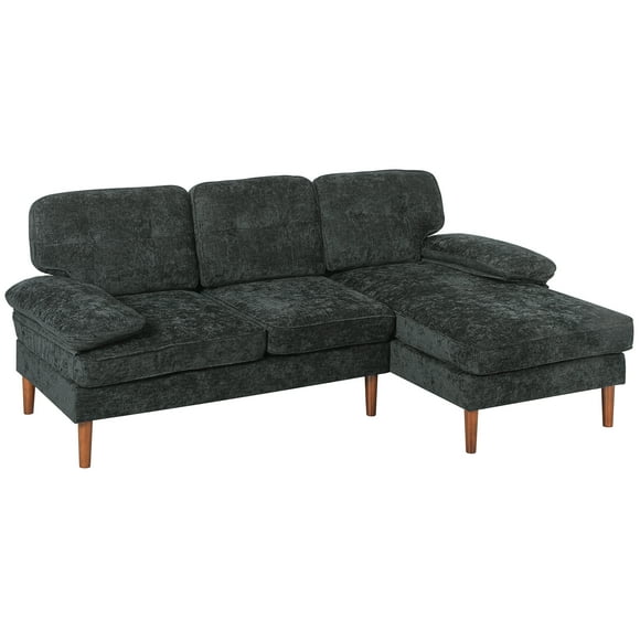 HOMCOM L-Shape Sofa with Right Chaise Lounge and Rubber Wooden Legs, Black