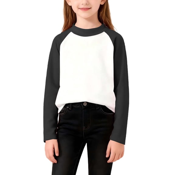 hengsof Children'S Round Neck Long-Sleeved Top Casual Raglan Long-Sleeved T-Shirt Round Neck Color Block Cute Shirt Top