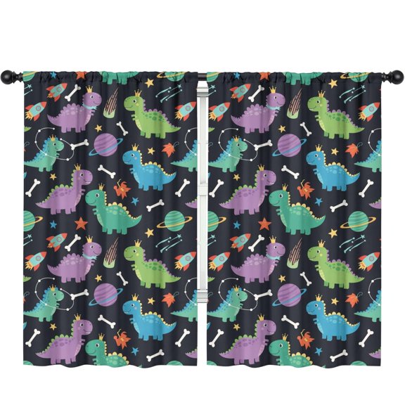 Blackout Kids Curtains,Space Dinosaur with Crown Pattern Childrens Insulated Curtains Set Of 2,Bedroom Essentials,Toddler Room Decor 52"x84"