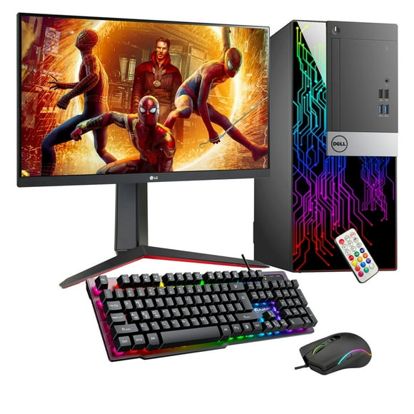 RGB Gaming Desktop with 24 Inch Gaming Monitor - Dell OptiPlex Mini Tower Computer i7 6th Gen Processor NVIDIA GeForce GT 1030 2GB 32GB RAM 512GB SSD Win 10 Pro WIFI - Refurbished