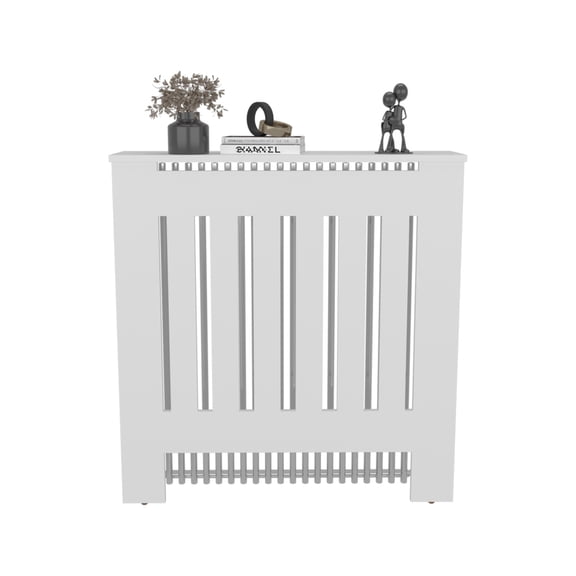 White Modern Slatted Radiator Cover, Ventilated Design with Top Shelf