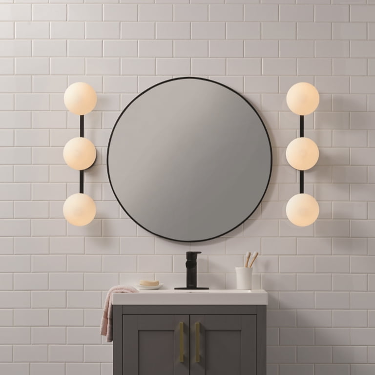 Black 3-Light Bathroom Vanity Light With Floral Amber Glass Shades - Vintage Farmhouse Wall Sconce
