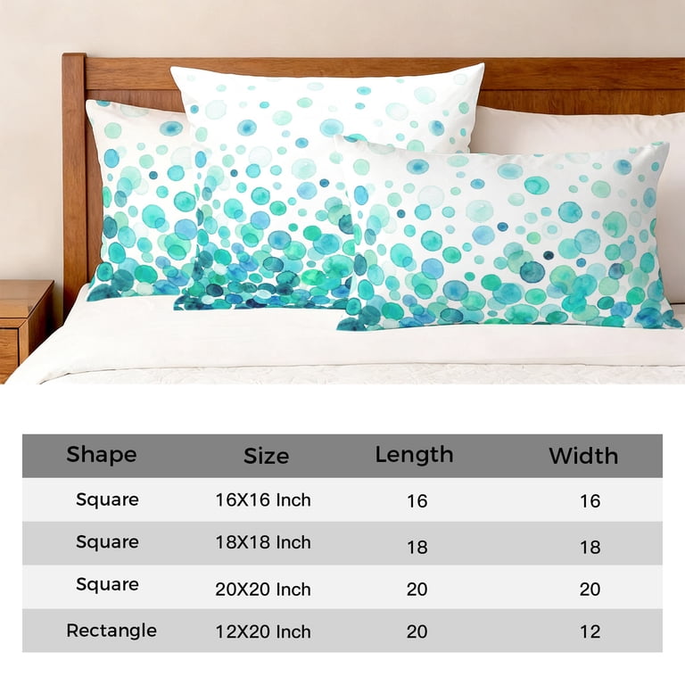 Outdoor Waterproof Throw Pillow Covers Set Of 2 – Turquoise Polka Dot & Watercolor Abstract Art, 18x18 Inch, For Patio Couch Bed Garden